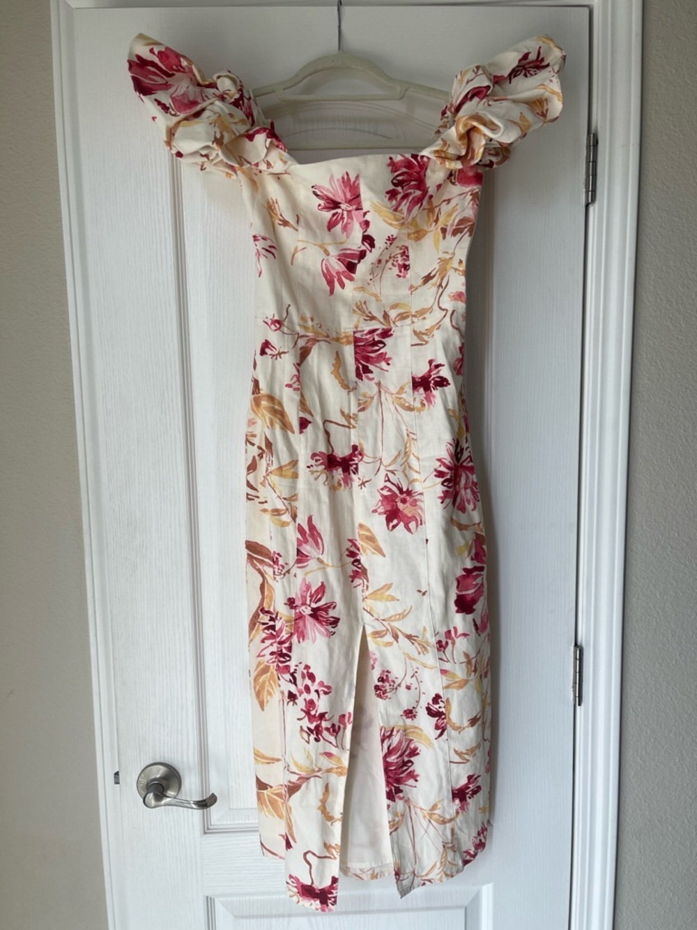 Floral Linen-Blend Dress in Cream and Rose